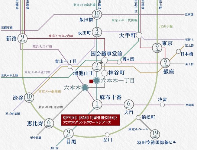東京の中心、六本木。 電車でも車でも主要エリアへスピーディーにアクセスできます。